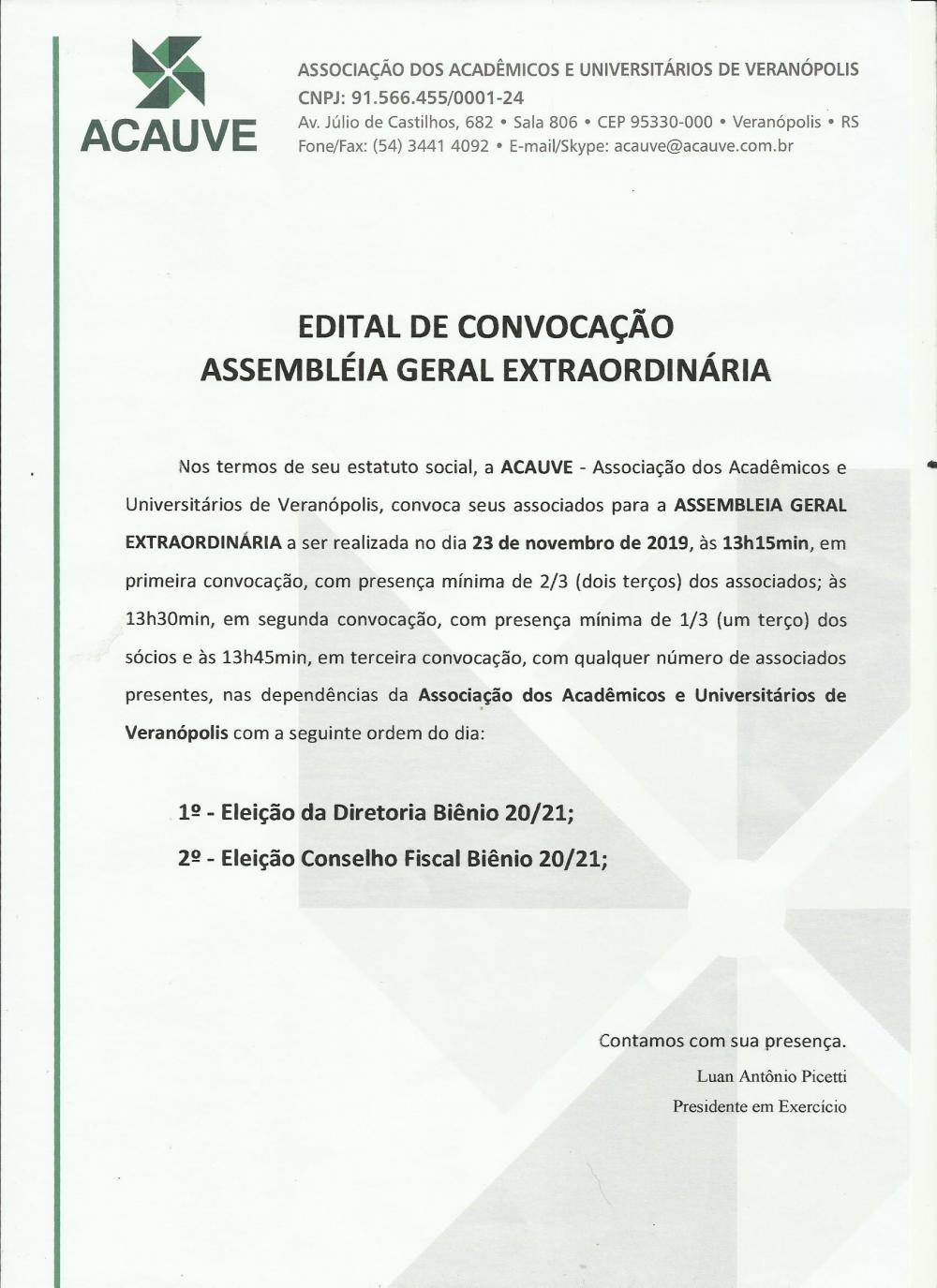 Edital de Convocação de Assembleia Geral Extraordinária 14.06.23